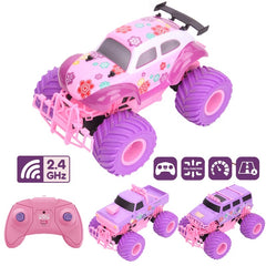 Race the Pink RC Car – High-Speed Off-Road Big Wheel 2.4G Truck Toy!