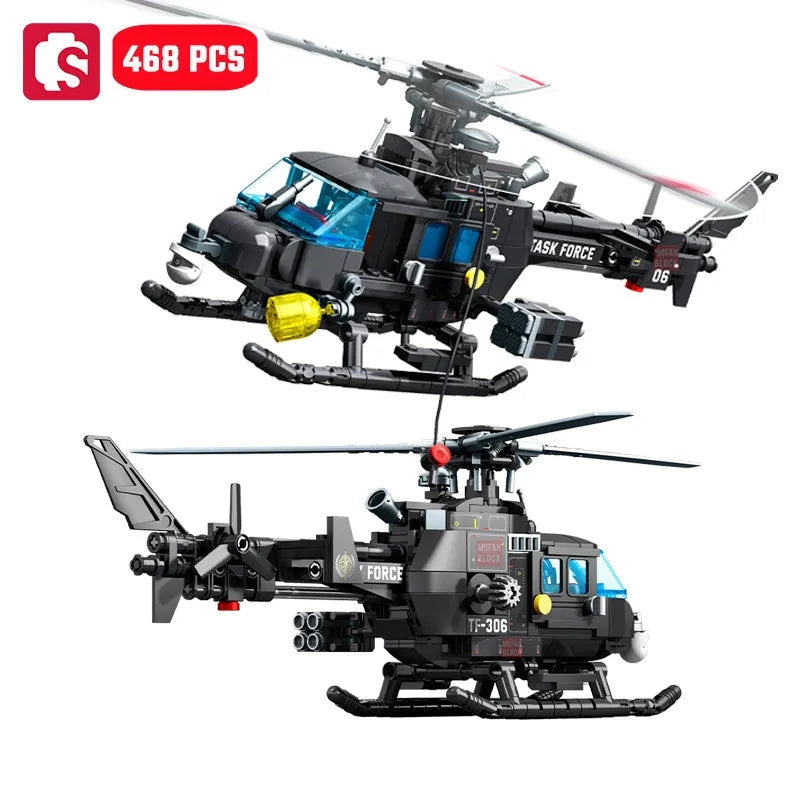 468 PCs Military Attack Helicopter Assemble Building Blocks MOC Toys