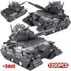 1350pcs Military Army Tank Model Building Blocks Figures Bricks Sets WW2 Toys