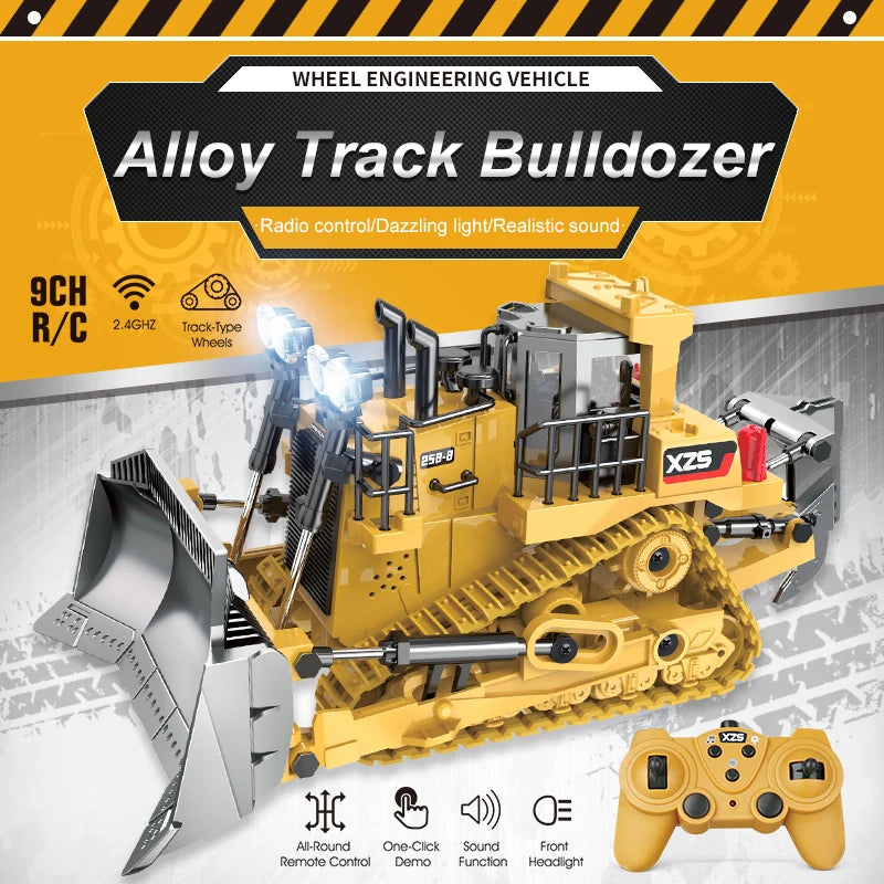 Control the RC Bulldozer Truck – Alloy Crawler, Excavator Engineering Toy!