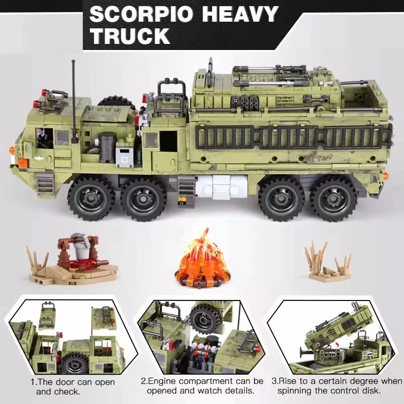 1377PCS Military Scorpio Heavy Truck Building Blocks Technical DIY Bricks Toys