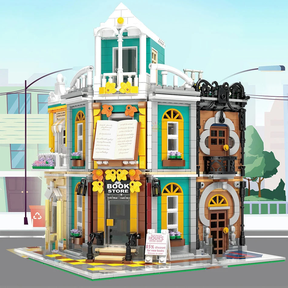 1859PCS City Car Repair Shop Architecture Building Blocks Street View Bricks Toy