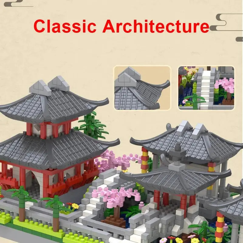 1800Pcs Suzhou Garden Blocks Classic Chinese Garden Bricks with LED Light Toy