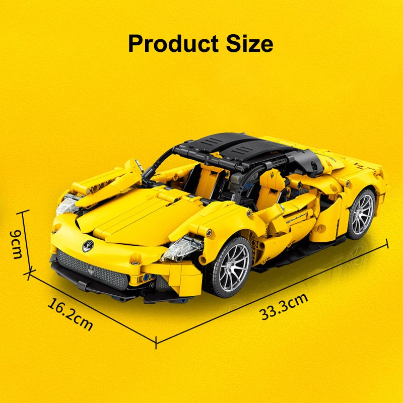 1269PCS Technical Yellow Sedan Sports Car Building Blocks Vehicle Bricks Toys