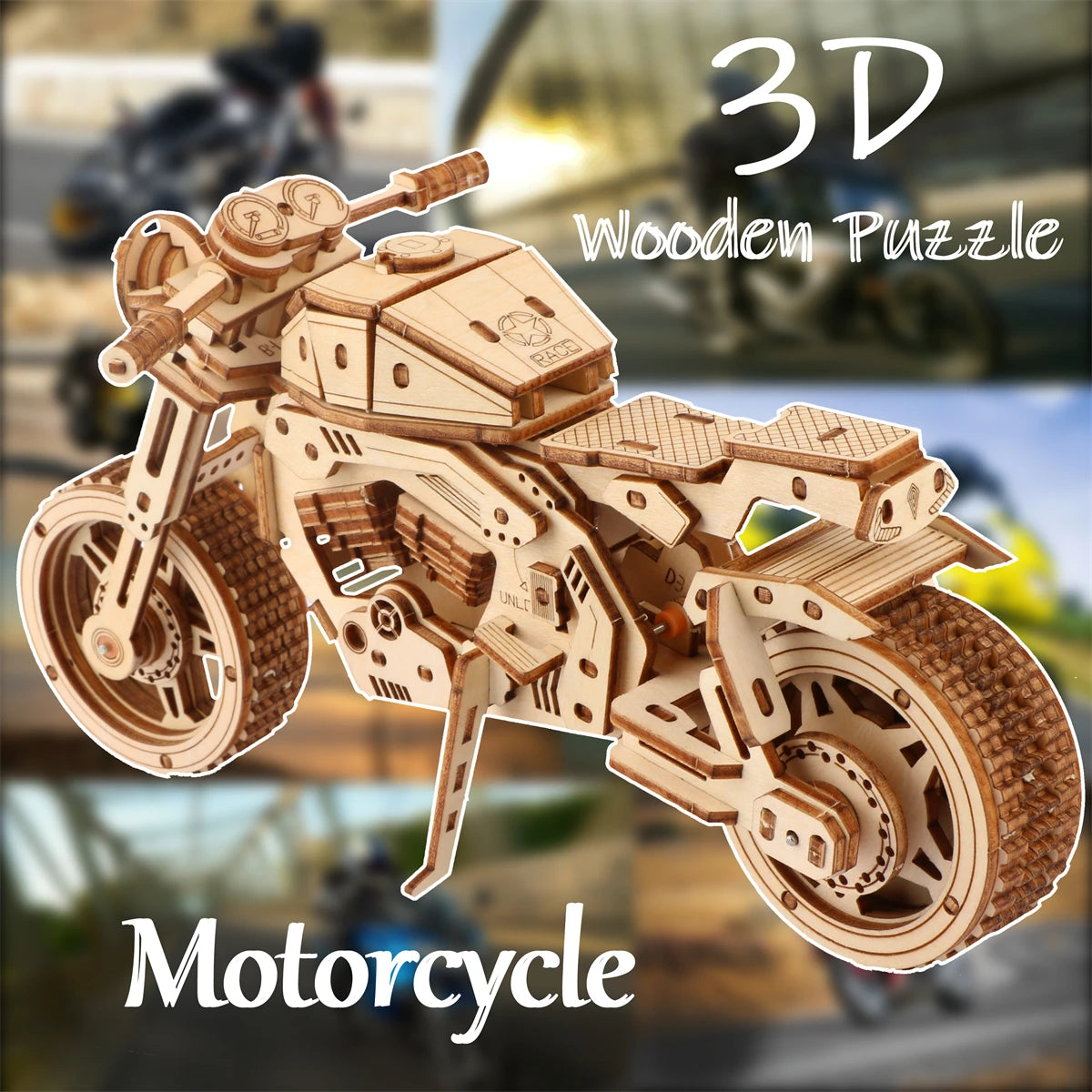 161pcs 3D Wooden Puzzles DIY Motorcycle Jigsaw Building Block Wood Board Toys