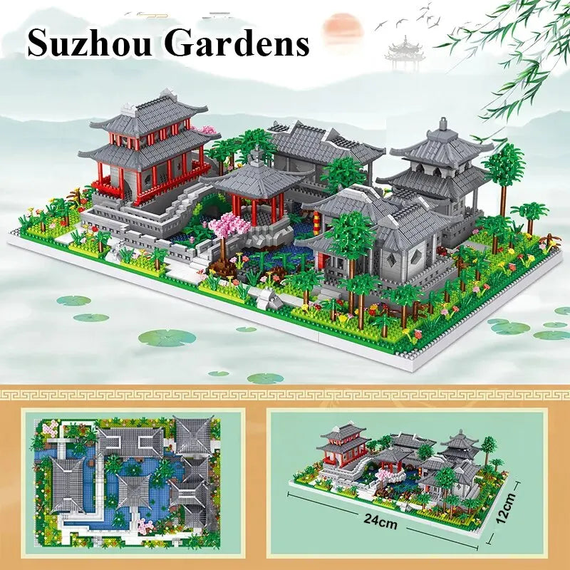 1800Pcs Suzhou Garden Blocks Classic Chinese Garden Bricks with LED Light Toy