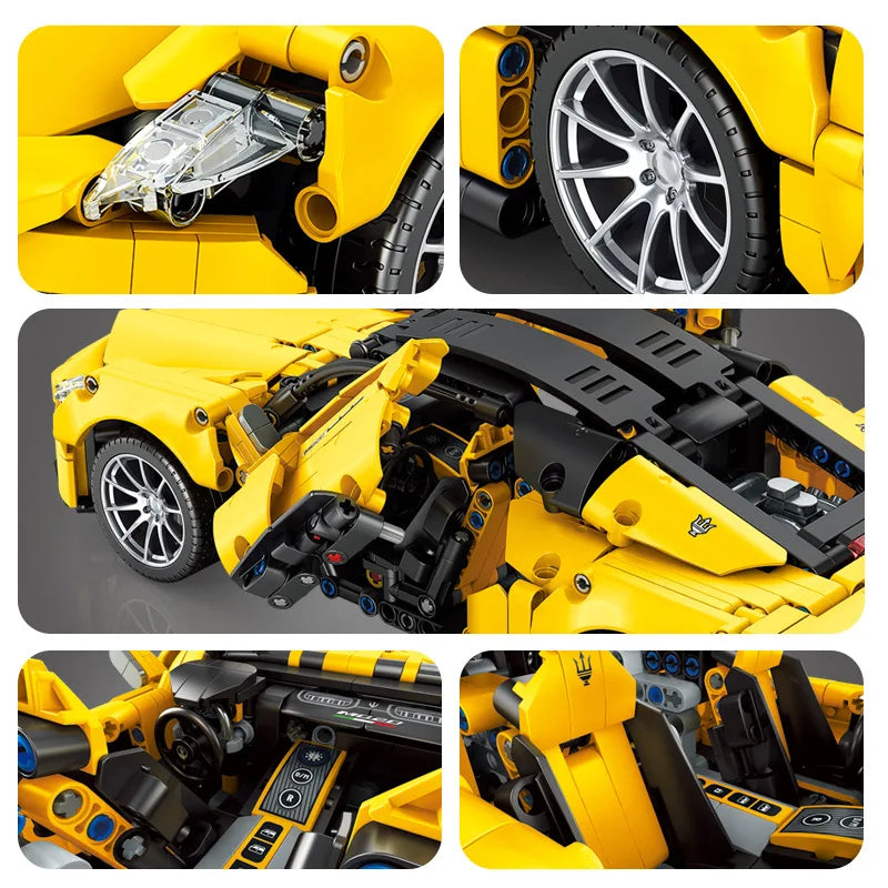 1269PCS Technical Yellow Sedan Sports Car Building Blocks Vehicle Bricks Toys