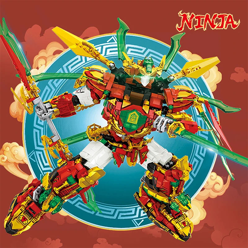 1868pcs Ninja 2in1 Red Warrior Robot Battle Mech Set Bricks Building Blocks Toys