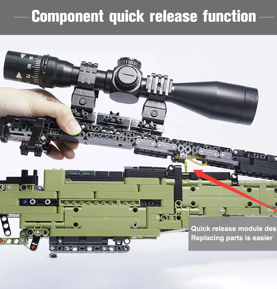 1491PCS Technical Military AWM Sniper Rifle Bullet Gun Building Blocks Brick Toys