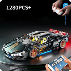 1280PCS Technology 1:14 Black Supercar Racing Building Blocks Bricks Toys