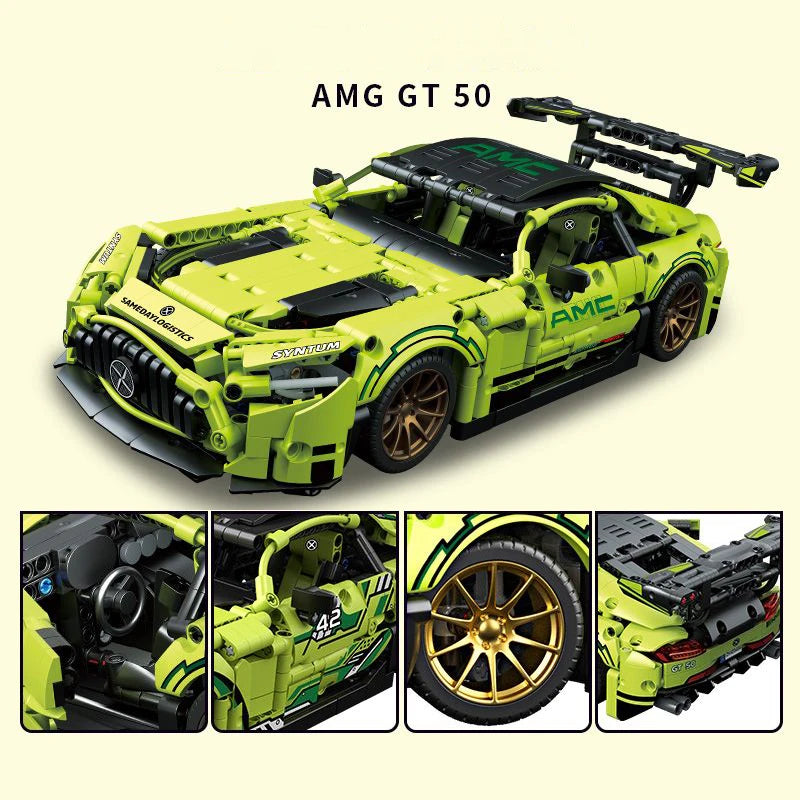 1466PCS Technical Green AMG GT 50 Sports Car Building Blocks Vehicle Bricks Toys