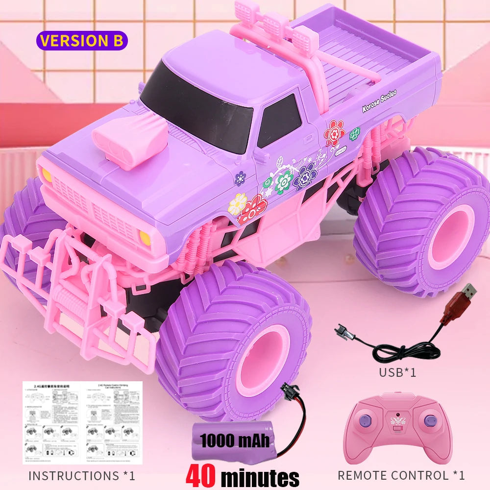 Race the Pink RC Car – High-Speed Off-Road Big Wheel 2.4G Truck Toy!