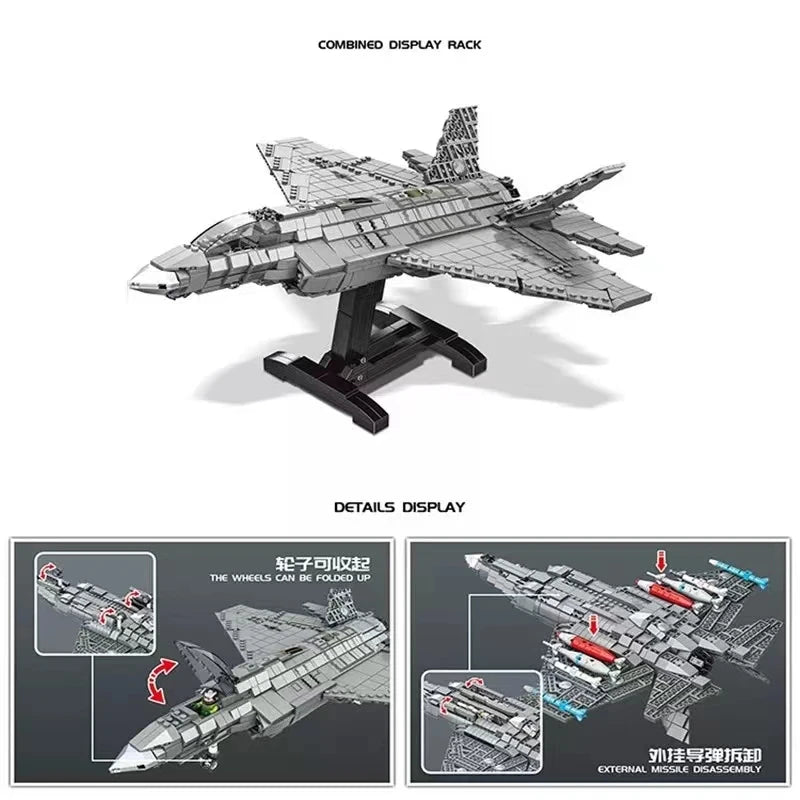 1355Pcs Military Battle Plane Army Fighter F-35 War Building Blocks Bricks Toys