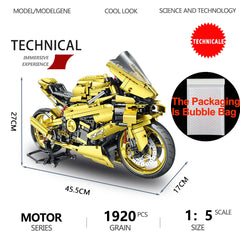 1920pcs Technical Motorcycle 100R Yellow Model Building Blocks Bricks MOC Toys