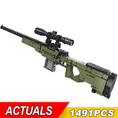 1491PCS Technical Military AWM Sniper Rifle Bullet Gun Building Blocks Brick Toys