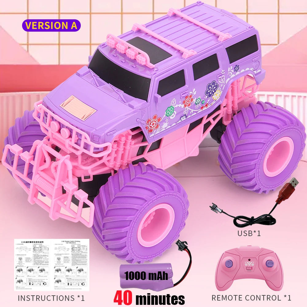 Race the Pink RC Car – High-Speed Off-Road Big Wheel 2.4G Truck Toy!