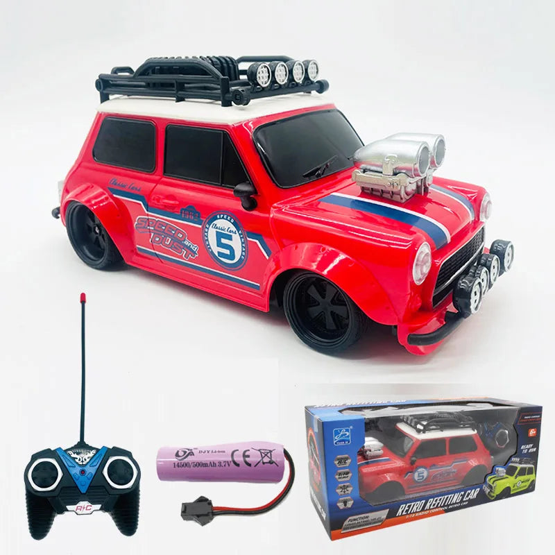 Drive the 1:18 Retro MINI RC Car – 4CH, High-Speed Modified Vehicle!