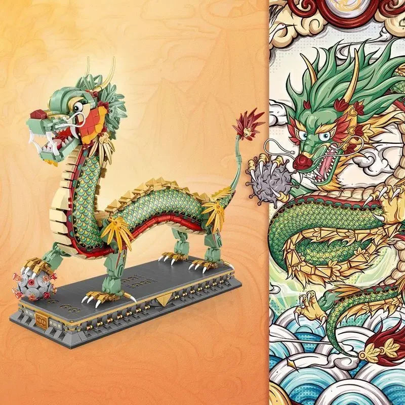 1416Pcs Chinese Dragon Block Chinese Style Animal Mini Building Blocks DIY Girl Assembling Puzzle Bricks Toys