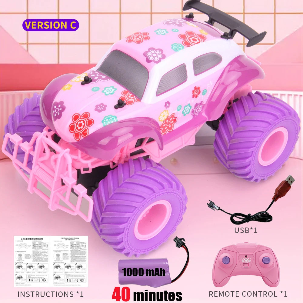 Race the Pink RC Car – High-Speed Off-Road Big Wheel 2.4G Truck Toy!