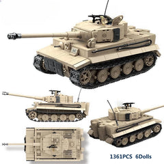 1361Pcs Military Weapons Tiger I Heavy Tanks Model Building Blocks Bricks Toys