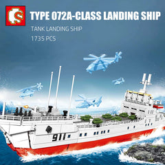 1735PCS Military Large Tank Landing Ship Model Building Blocks Bricks Toys