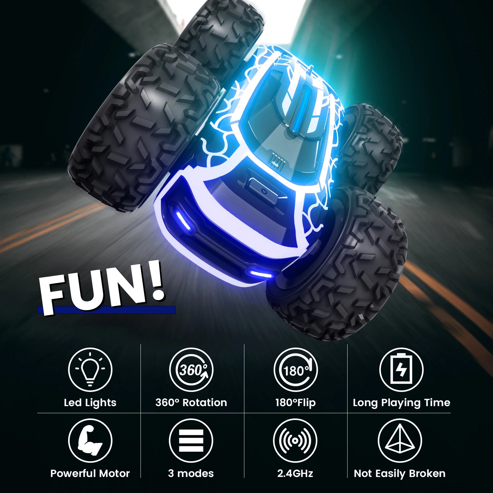 Remote Control Car for Boys 4-7, 2.4GHz RC Stunt Car for Kids, 360°Rotating Double Sided RC Car with Lights
