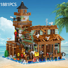 1881PCS Fishing Village Store House Model Building Blocks Street View Bricks Toy