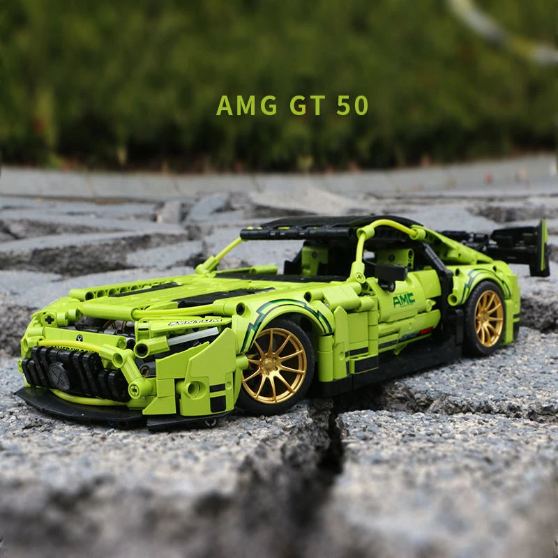 1466PCS Technical Green AMG GT 50 Sports Car Building Blocks Vehicle Bricks Toys