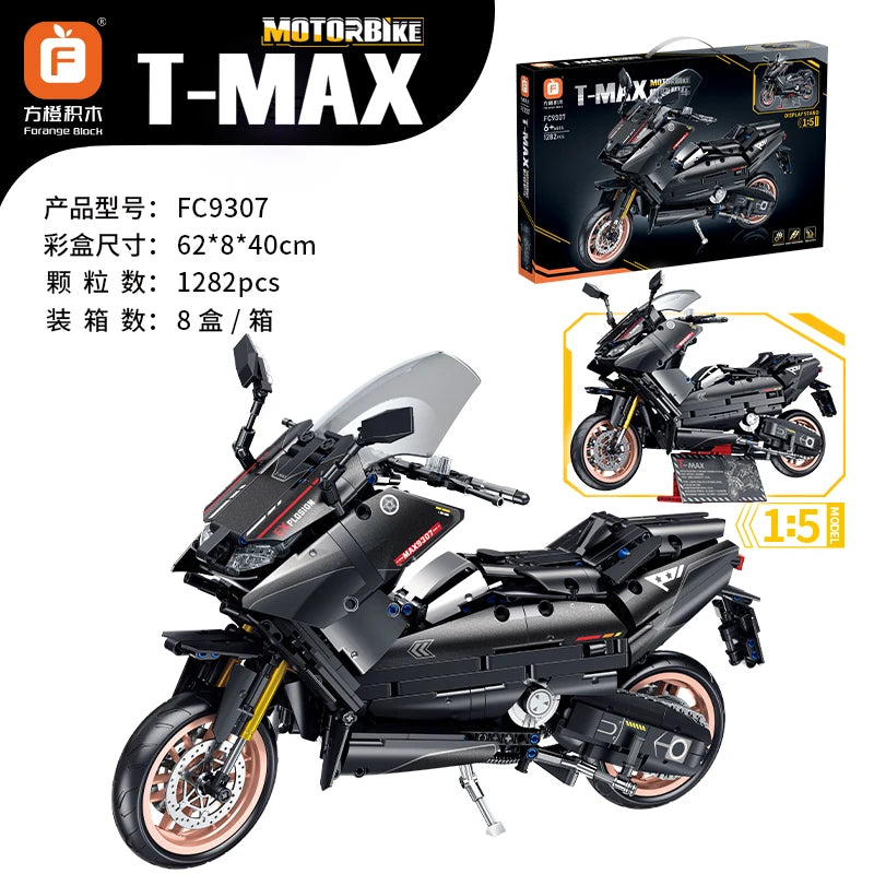 1282pcs Technical T-MAX Motorcycle Building Blocks YAMA Motorbike Bricks Toys