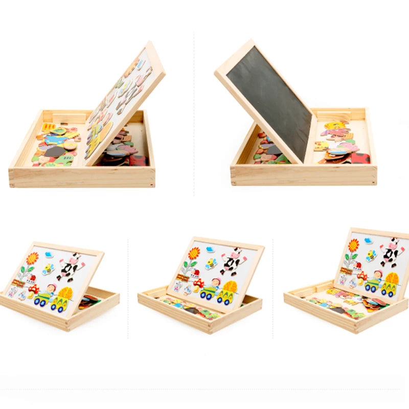 Wooden Multifunction Children Animal Puzzle Writing Magnetic Drawing Board Toys