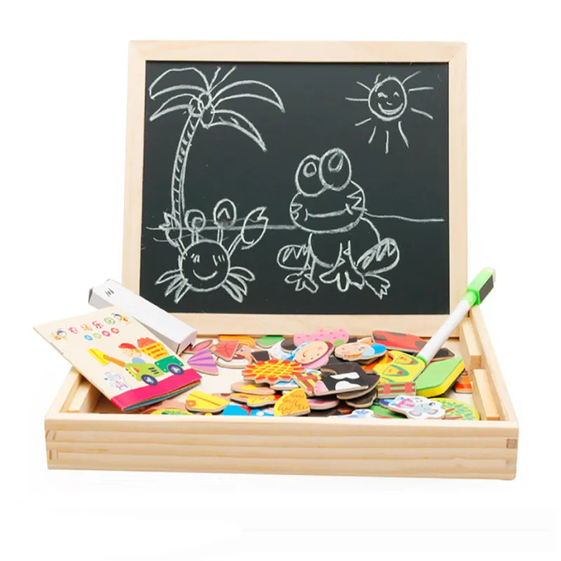 Wooden Multifunction Children Animal Puzzle Writing Magnetic Drawing Board Toys