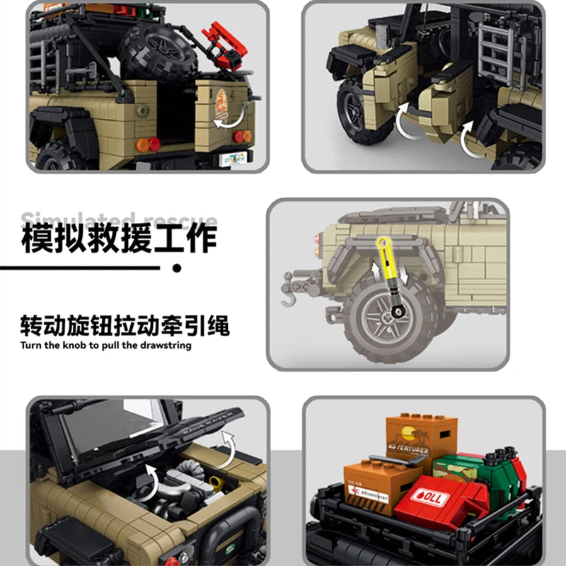 1613PCS High-Tech MOC Vehicle Jeep Car Model Building Blocks Bricks Toys