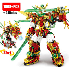 1868pcs Ninja 2in1 Red Warrior Robot Battle Mech Set Bricks Building Blocks Toys