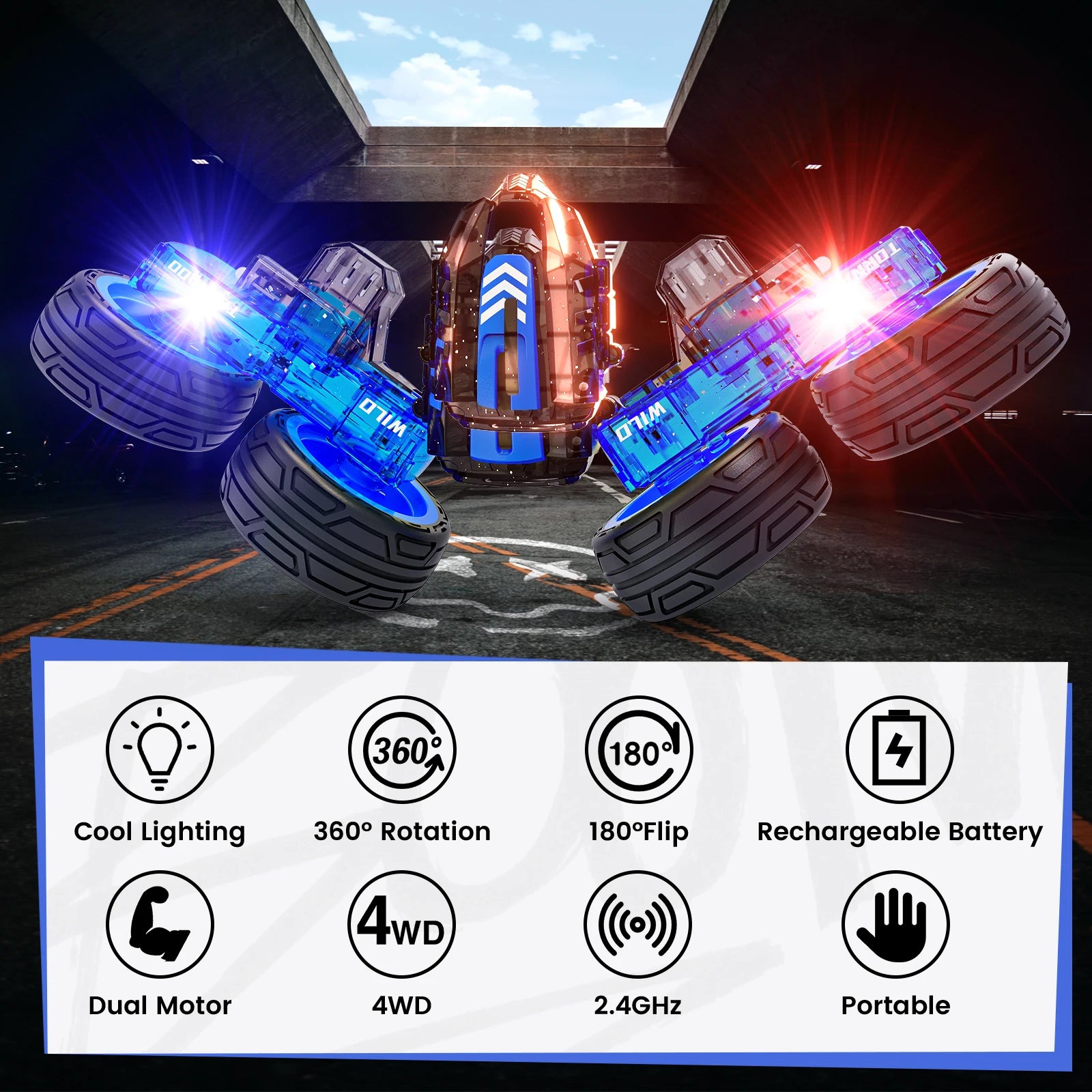 Remote Control Car for Kids, Double Sided RC Car 360 Flips Rotating RC Stunt Cars with LED 2.4GHz 4WD Car Toy