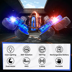 Remote Control Car for Kids, Double Sided RC Car 360 Flips Rotating RC Stunt Cars with LED 2.4GHz 4WD Car Toy
