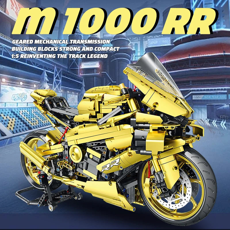 1920pcs Technical Motorcycle 100R Yellow Model Building Blocks Bricks MOC Toys