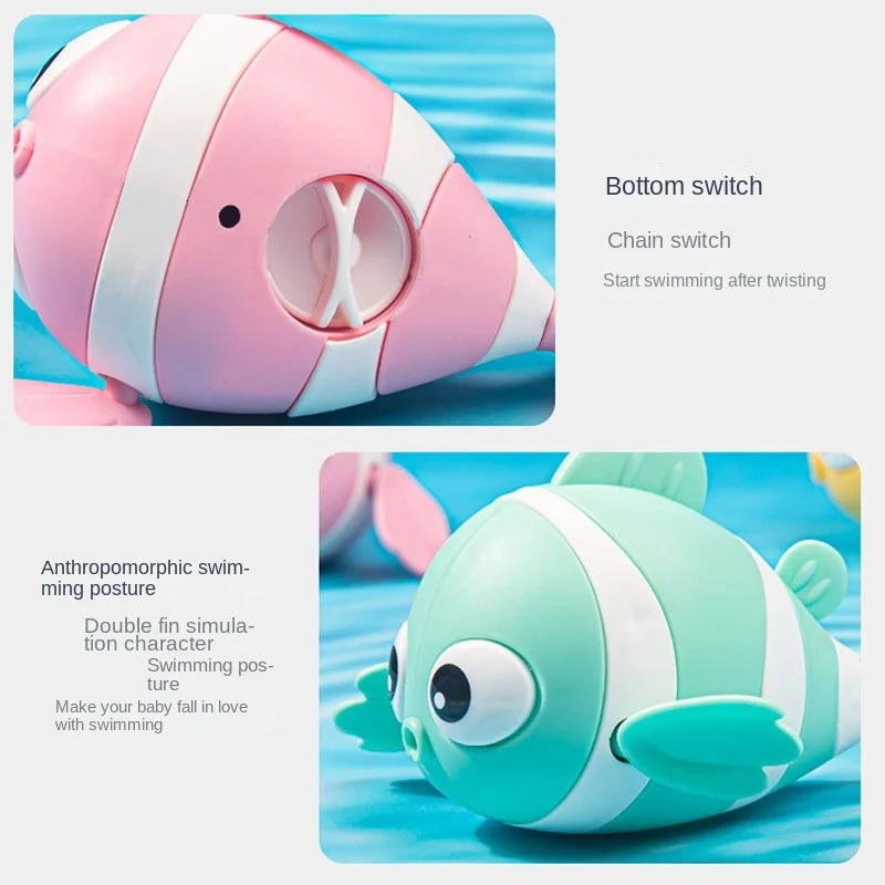 Baby Bath Toys Cute Swimming Fish Cartoon Animal Floating Wind Up Toys