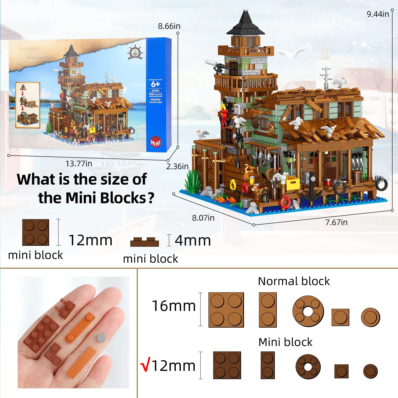 1881PCS Fishing Village Store House Model Building Blocks Street View Bricks Toy