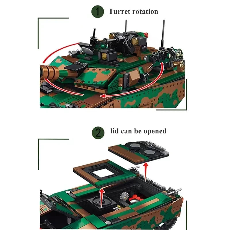 1406PCS World War II  Military Battle Leopard 2A7 Tank Model Building Block Toys