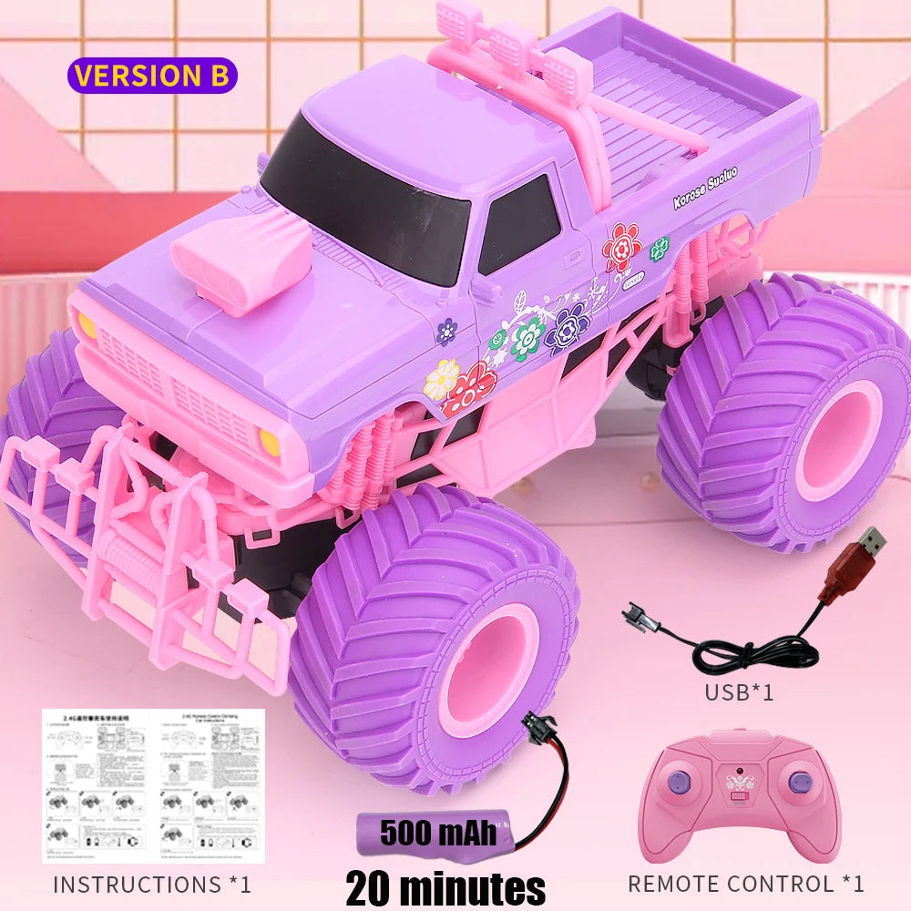 Race the Pink RC Car – High-Speed Off-Road Big Wheel 2.4G Truck Toy!