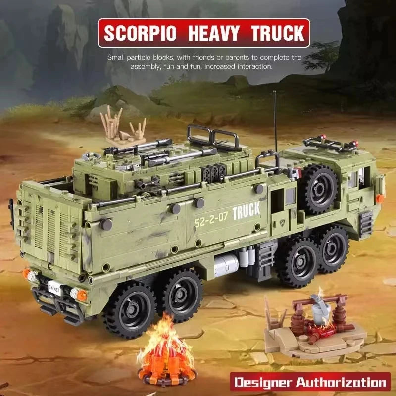 1377PCS Military Scorpio Heavy Truck Building Blocks Technical DIY Bricks Toys