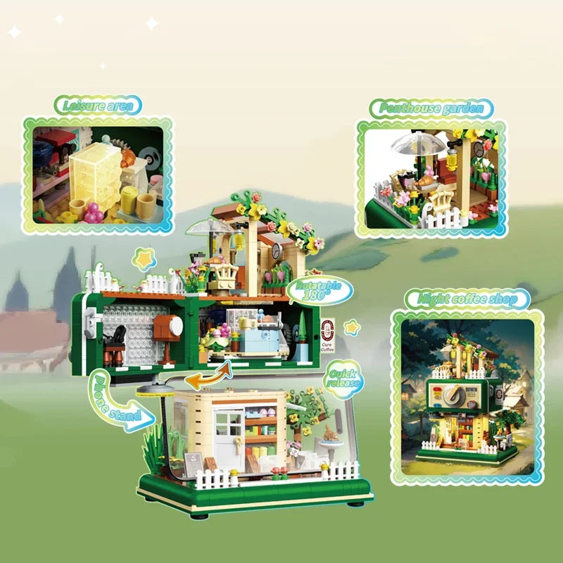 1057Pcs Mini City Street View Coffee Shop Building Blocks MOC Bricks Toys