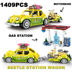 1409PCS Technical Beetle Wagon Building Blocks Tourist Picnic Cars Bricks Toys