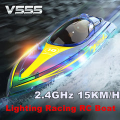 RC Boat with Case V555 2.4GHz Lighting Racing RC Boat 15KM/H For Adults and Kids
