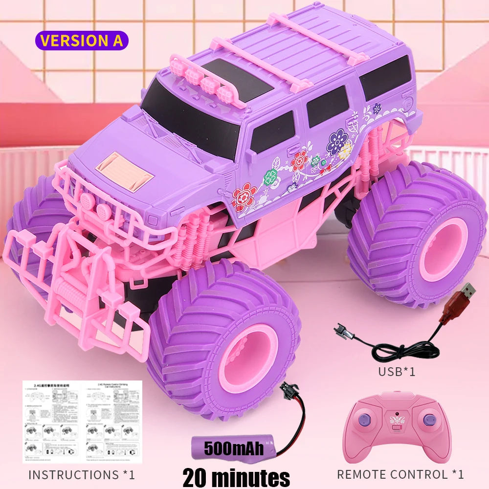 Race the Pink RC Car – High-Speed Off-Road Big Wheel 2.4G Truck Toy!