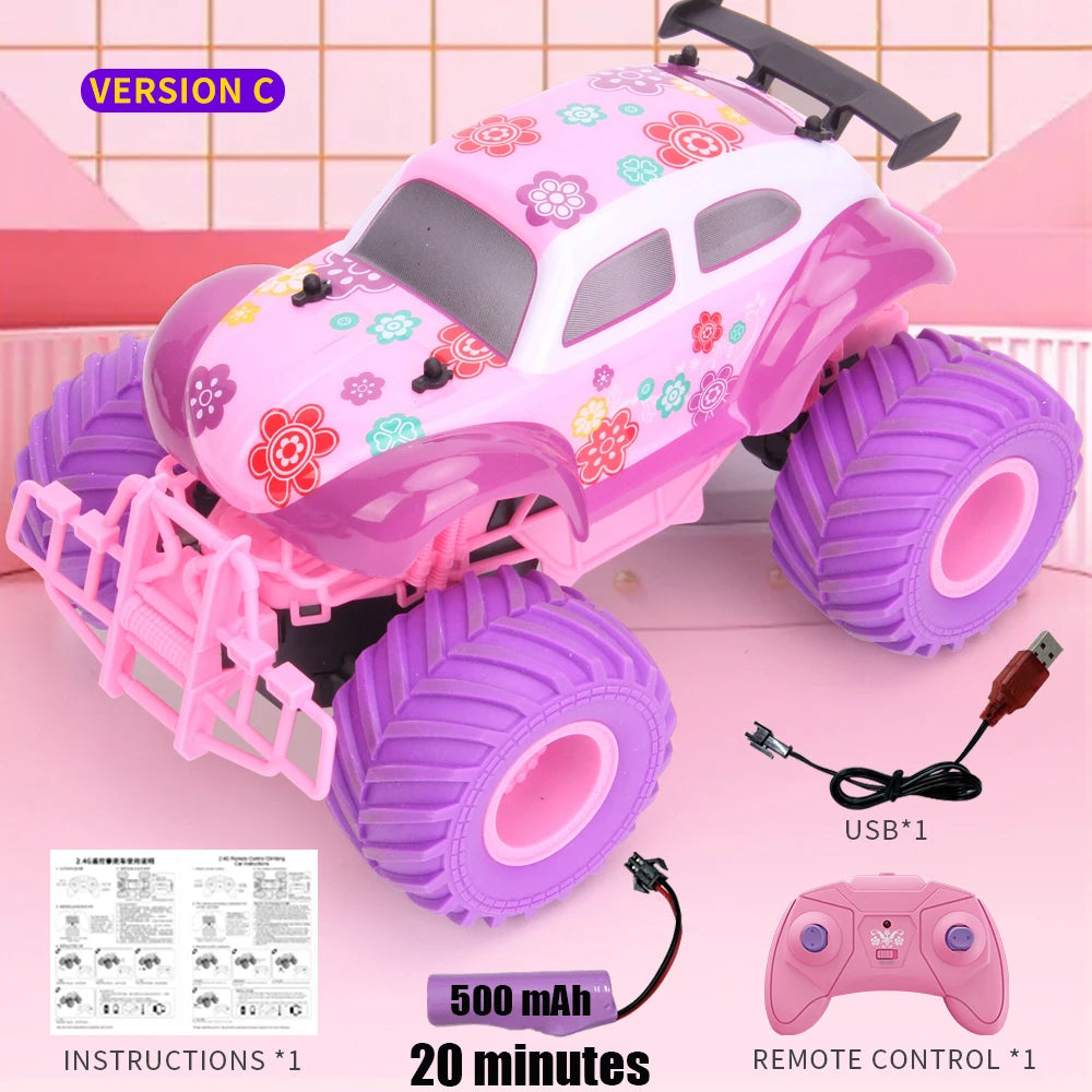 Race the Pink RC Car – High-Speed Off-Road Big Wheel 2.4G Truck Toy!