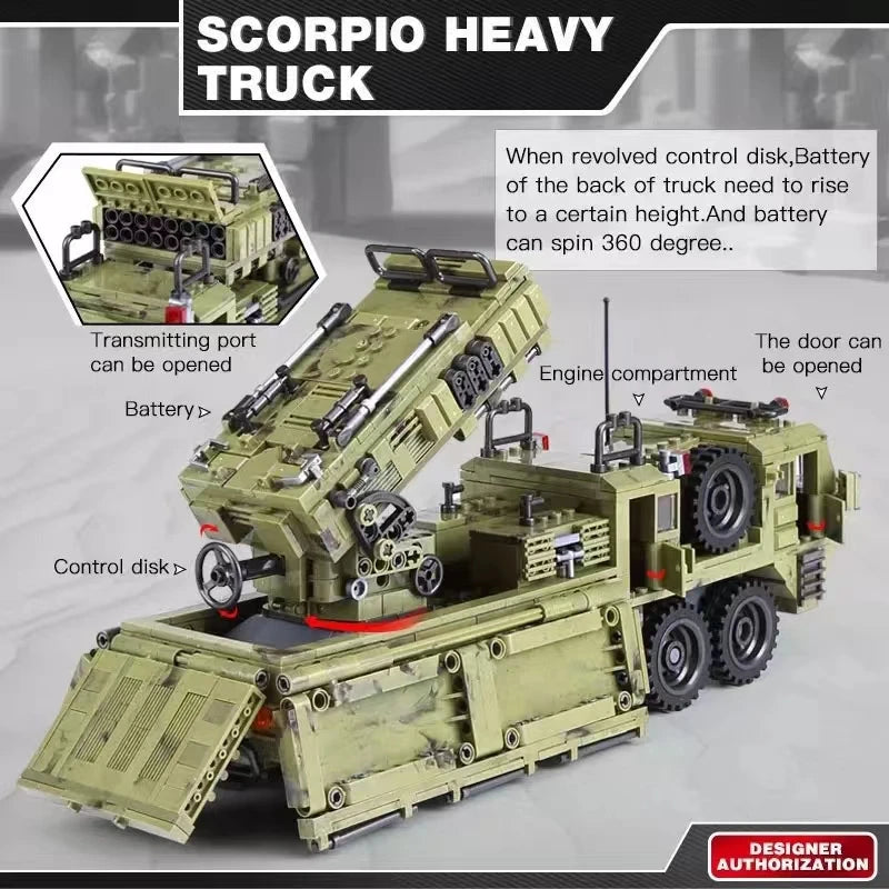 1377PCS Military Scorpio Heavy Truck Building Blocks Technical DIY Bricks Toys