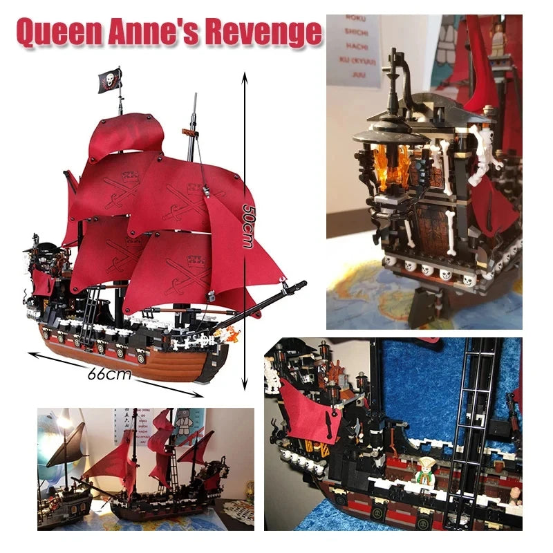 Pirates Of The Caribbean Ship Queen's Revenge Warship Black Pearl Sailboat Building Block Bricks Toys