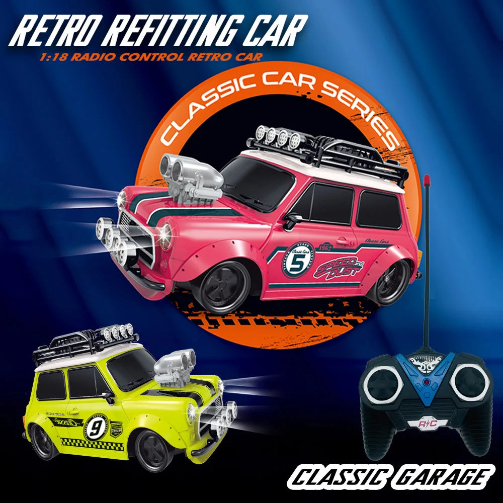 Drive the 1:18 Retro MINI RC Car – 4CH, High-Speed Modified Vehicle!