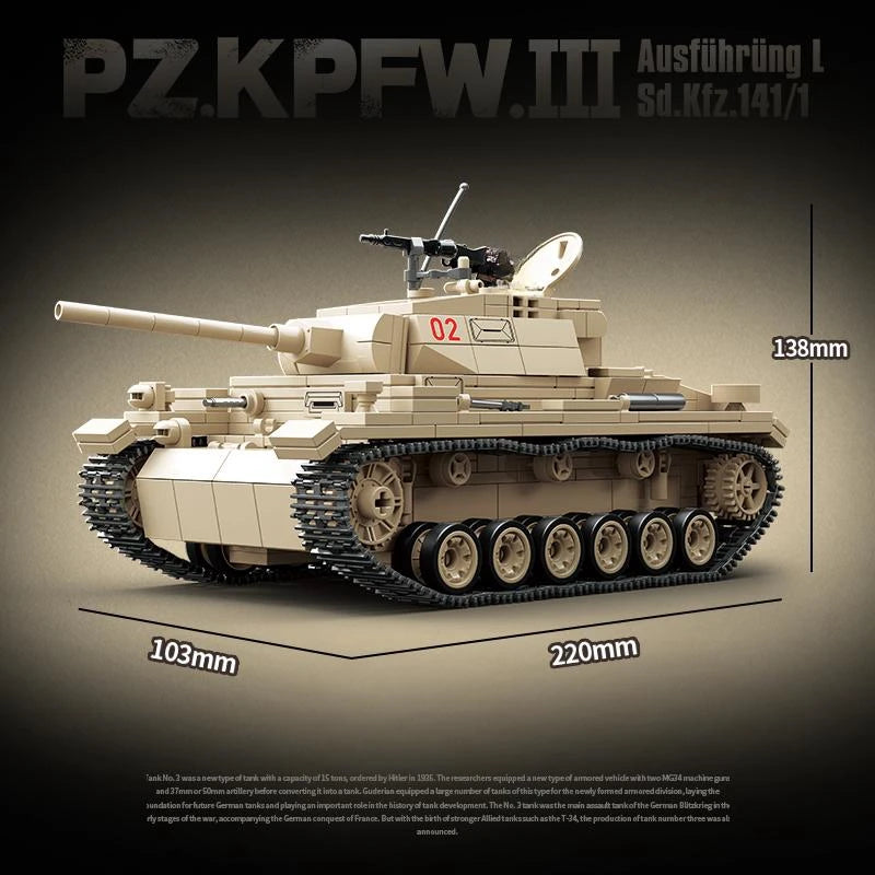 959Pcs Military Weapons PzKpfw-IIISd.Kfz.14 Tank Model Building Blocks Brick Toy